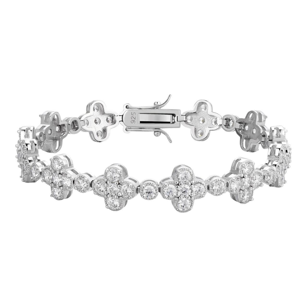 Clover Tennis Bracelet Iced Out CZ Stones - 925 Silver - 10mm - 6"-8.5"