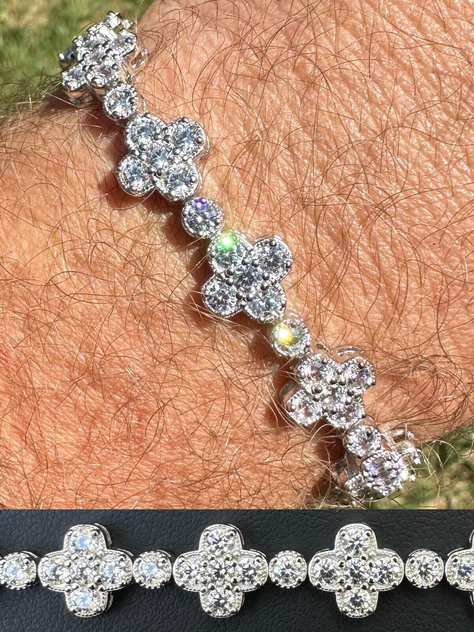 Clover Tennis Bracelet Iced Out CZ Stones - 925 Silver - 10mm - 6"-8.5"