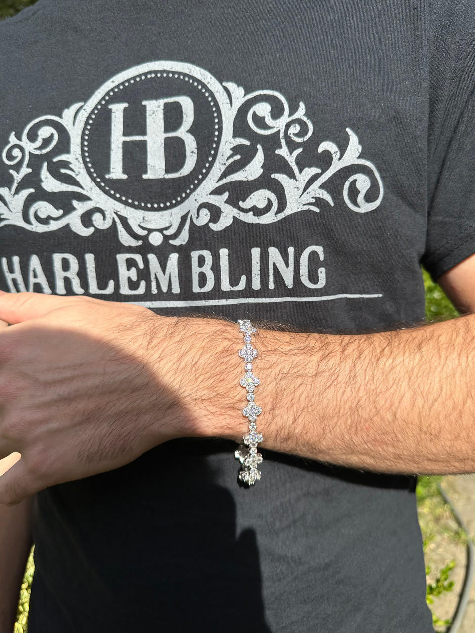 Clover Tennis Bracelet Iced Out CZ Stones - 925 Silver - 10mm - 6"-8.5"