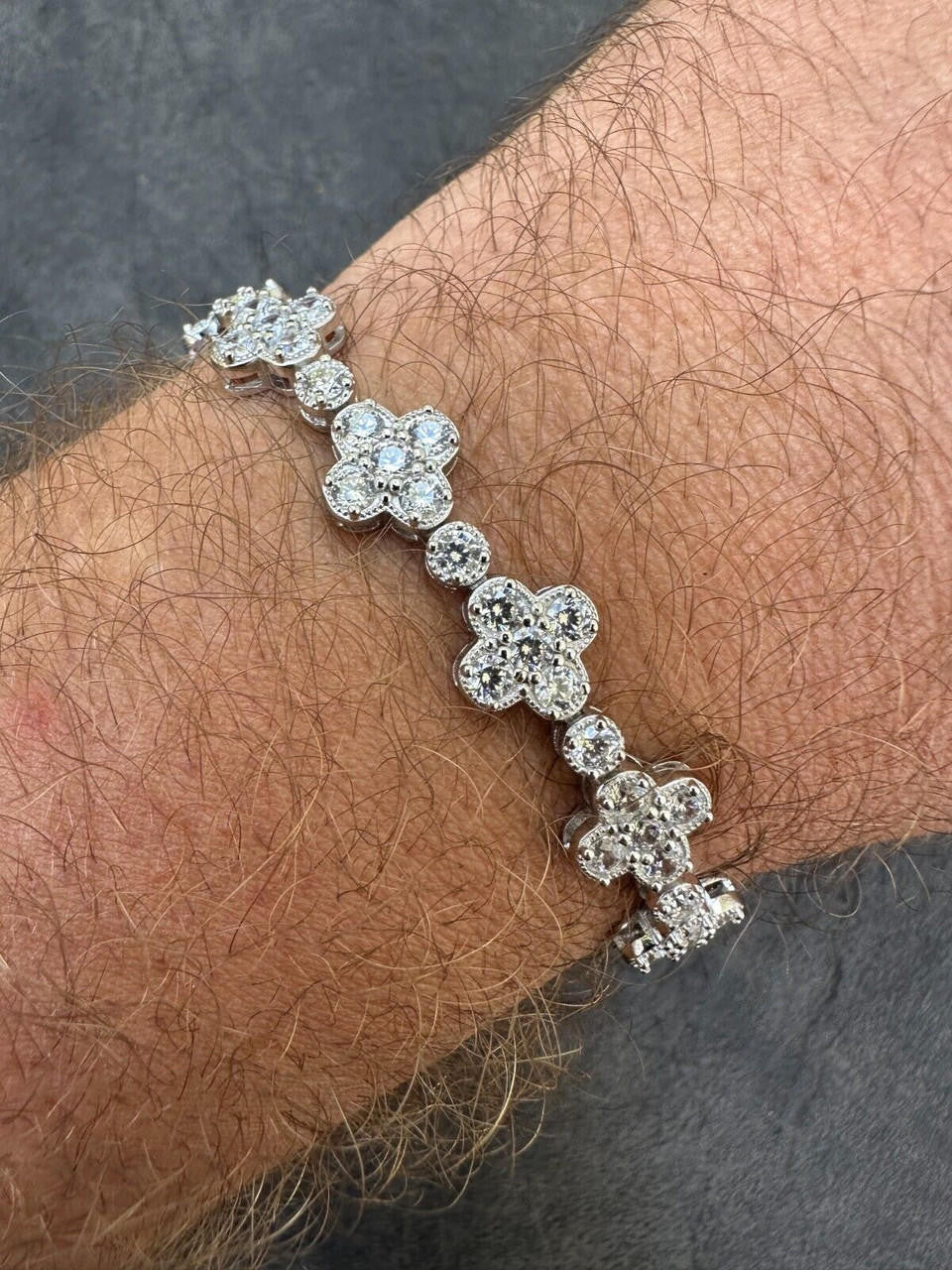 Clover Tennis Bracelet Iced Out CZ Stones - 925 Silver - 10mm - 6"-8.5"
