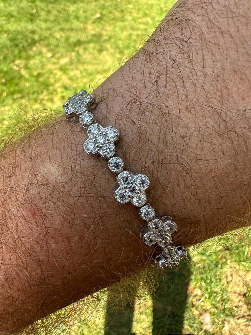 Clover Tennis Bracelet Iced Out CZ Stones - 925 Silver - 10mm - 6"-8.5"