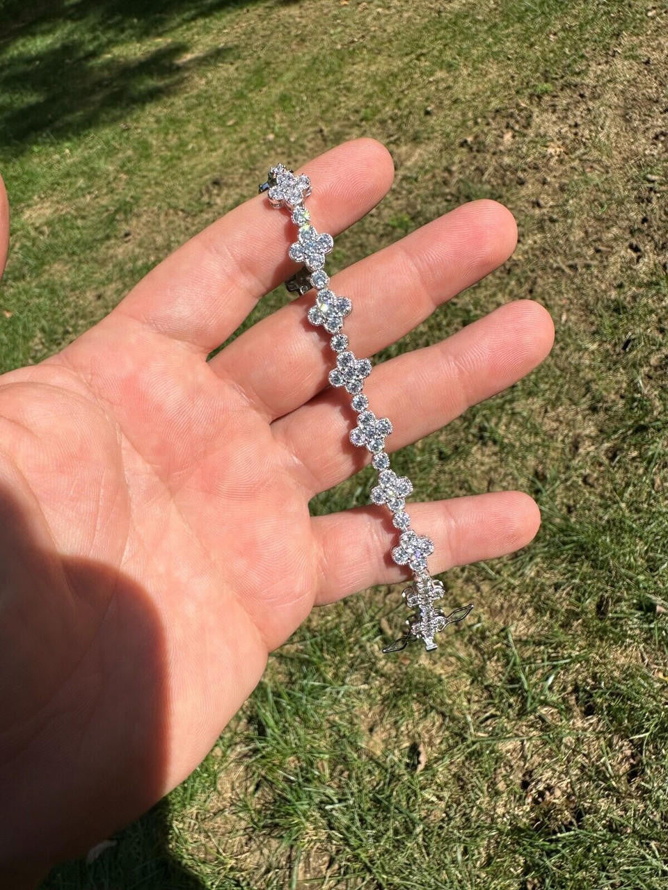 Clover Tennis Bracelet Iced Out CZ Stones - 925 Silver - 10mm - 6"-8.5"