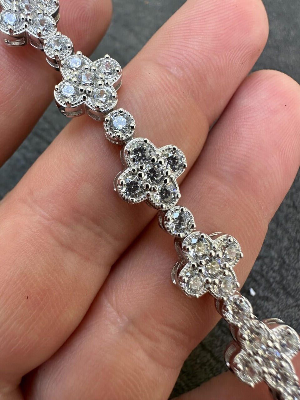 Clover Tennis Bracelet Iced Out CZ Stones - 925 Silver - 10mm - 6"-8.5"