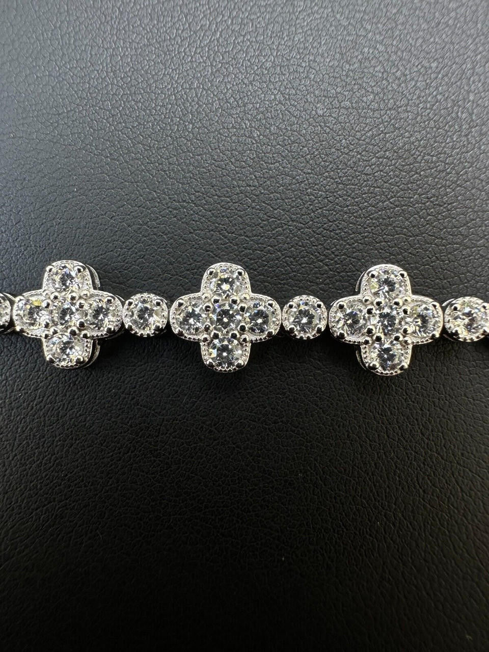 Clover Tennis Bracelet Iced Out CZ Stones - 925 Silver - 10mm - 6"-8.5"