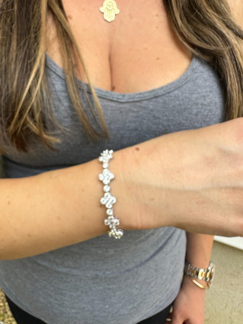 Clover Tennis Bracelet Iced Out CZ Stones - 925 Silver - 10mm - 6"-8.5"
