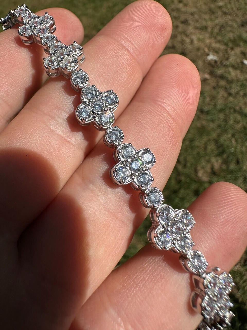 Clover Tennis Bracelet Iced Out CZ Stones - 925 Silver - 10mm - 6"-8.5"