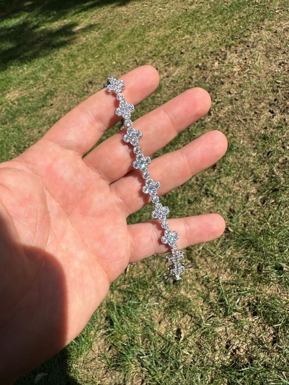 Clover Tennis Bracelet Iced Out CZ Stones - 925 Silver - 10mm - 6"-8.5"