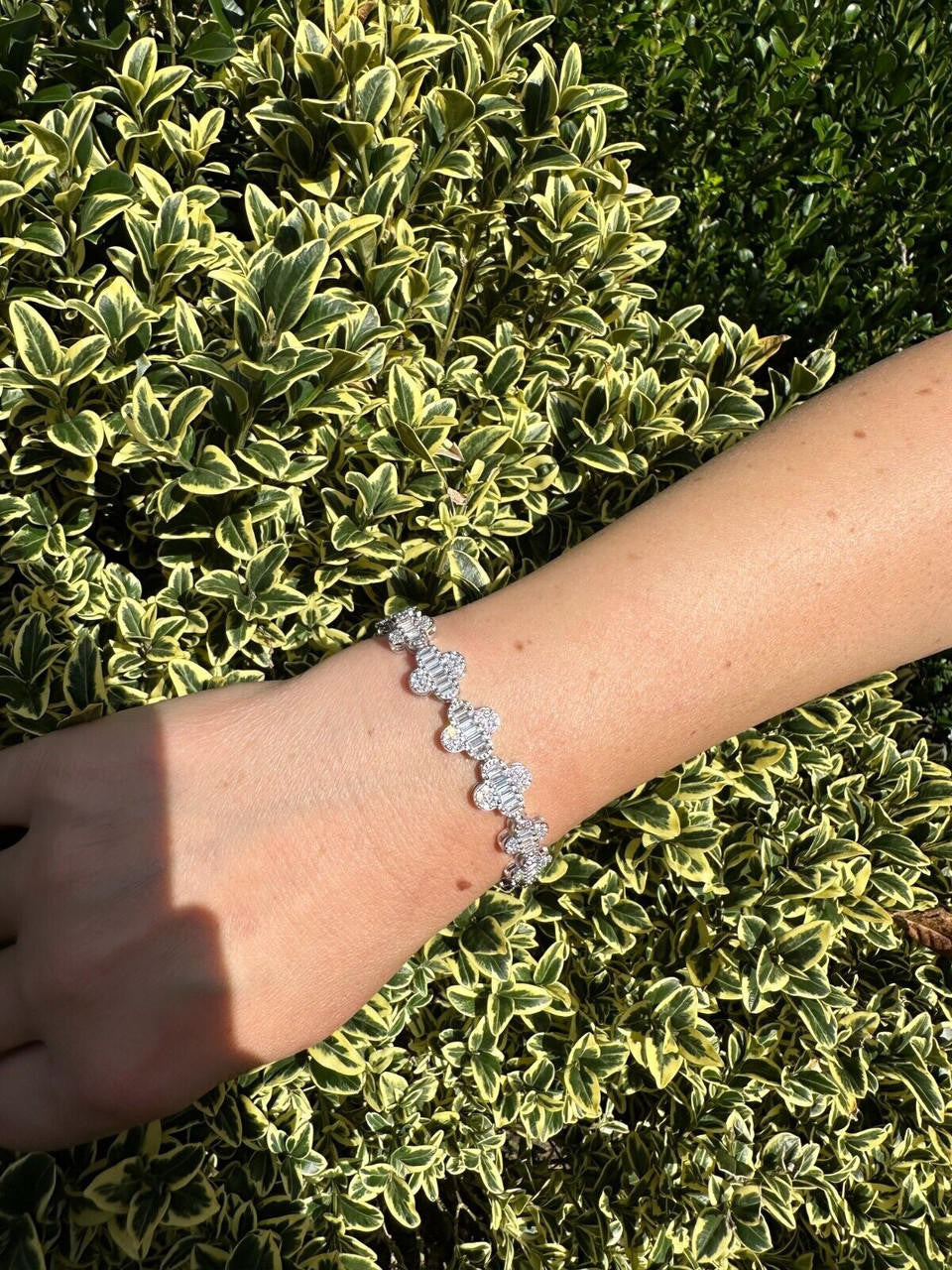Graduated Baguette Clover Bracelet Iced Out CZ Stones - 925 Silver - 12mm - 6"-8.5"