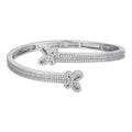Real Solid 925 Silver Iced Baguette Butterfly Bangle Ladies Bracelet 5-7"  CZ