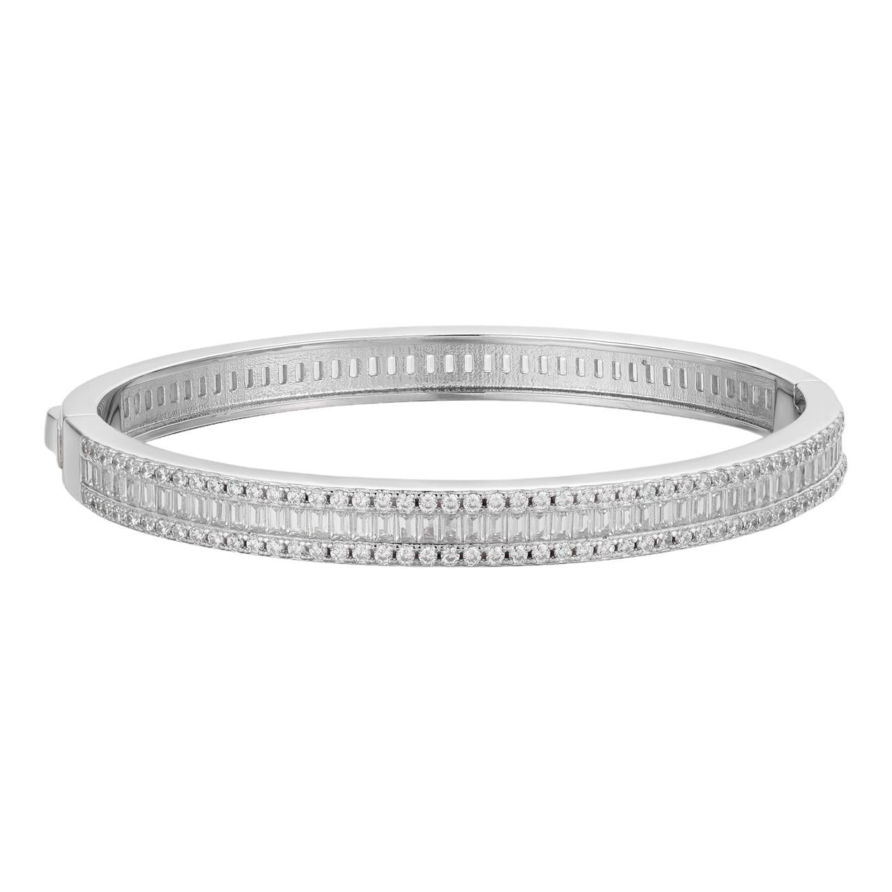 Real Solid 925 Silver Iced Baguette Cuff Bangle Ladies Bracelet Small 5-7"  CZ
