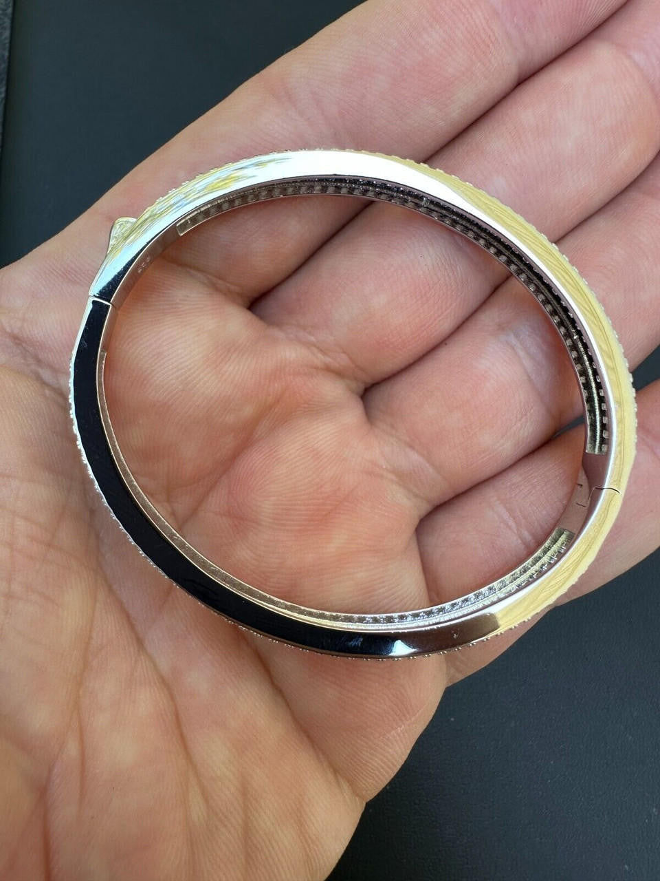 Real Solid 925 Silver Iced Baguette Cuff Bangle Ladies Bracelet Small 5-7"  CZ