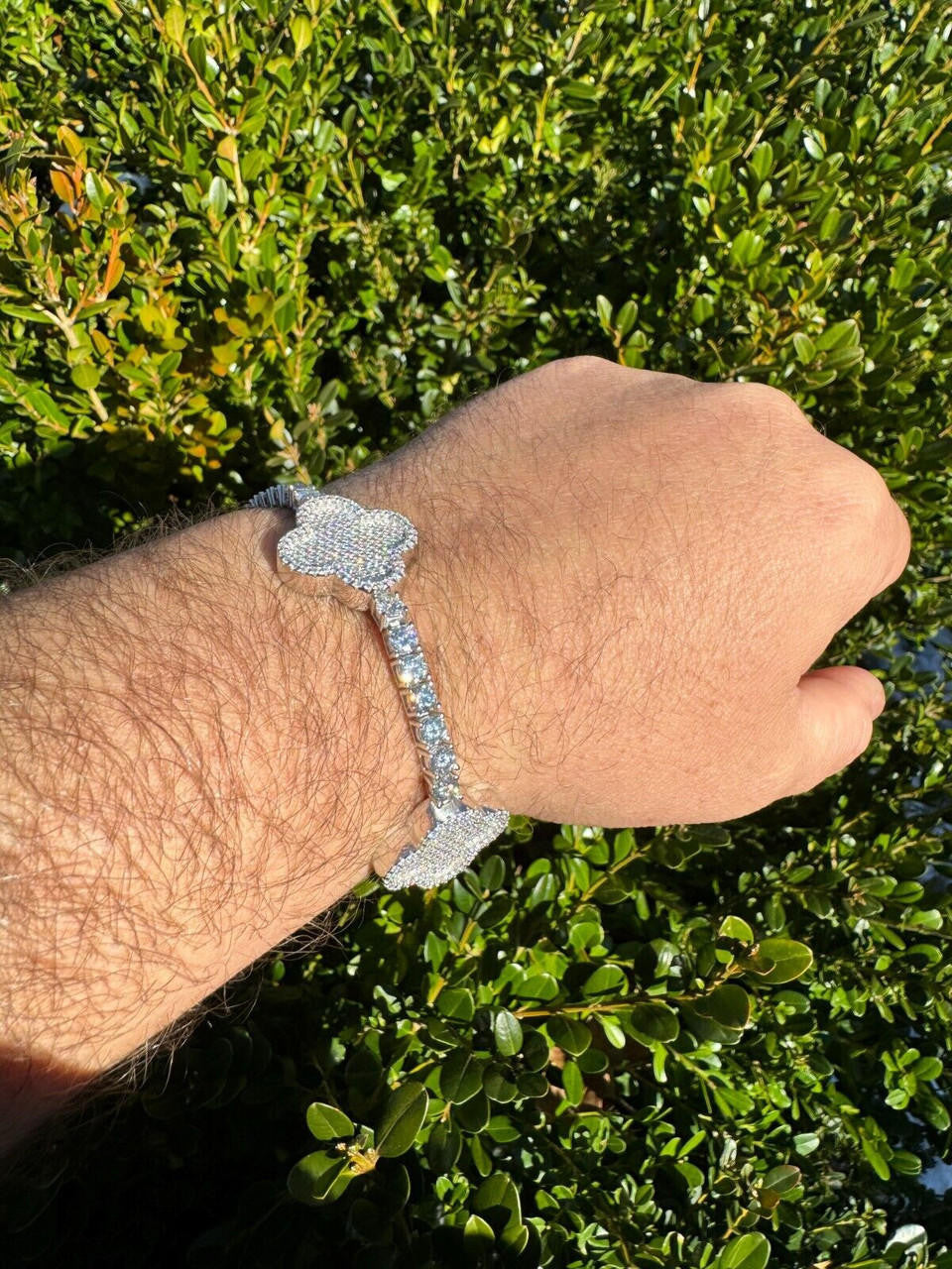 Large Clover Tennis Bracelet Iced Out CZ Stones - 925 Silver - 4mm - 6"-8.5"