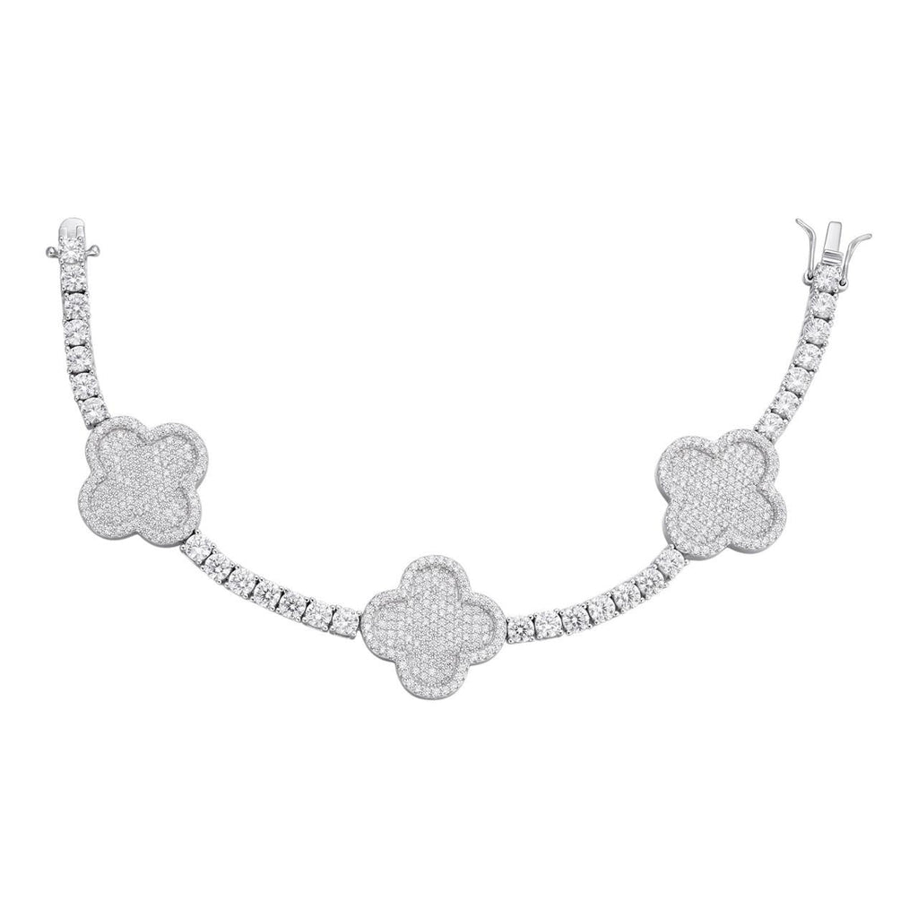 Large Clover Tennis Bracelet Iced Out CZ Stones - 925 Silver - 4mm - 6"-8.5"