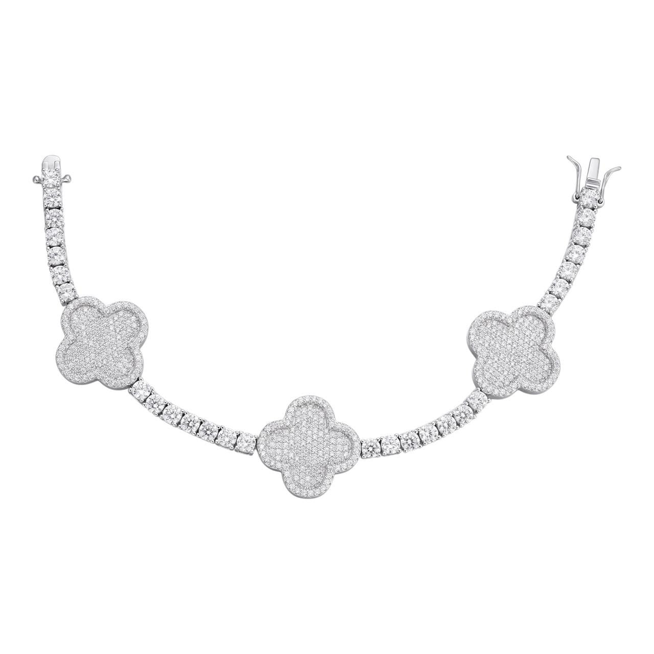 Large Clover Tennis Bracelet Iced Out CZ Stones - 925 Silver - 4mm - 6"-8.5"