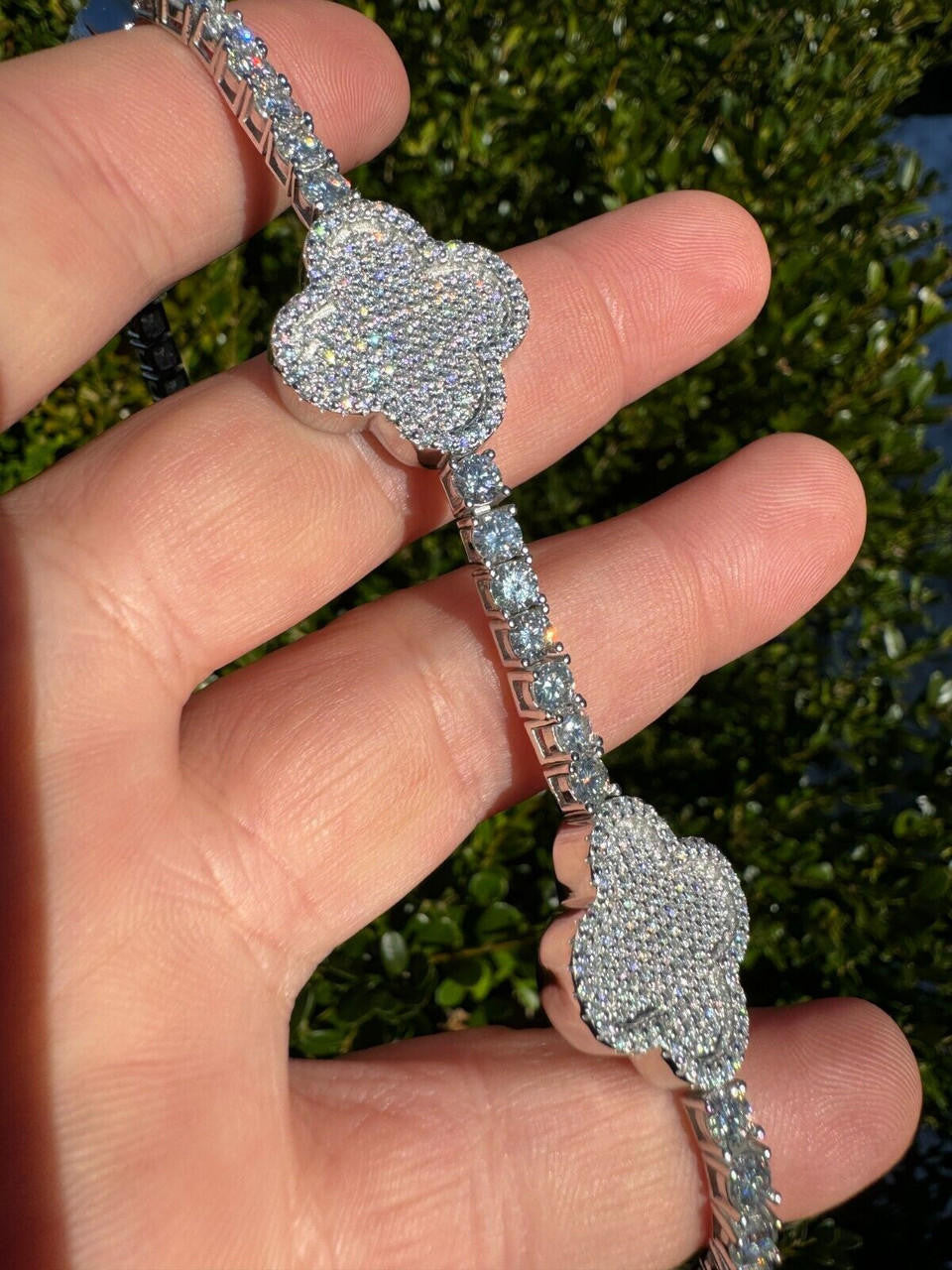 Large Clover Tennis Bracelet Iced Out CZ Stones - 925 Silver - 4mm - 6"-8.5"