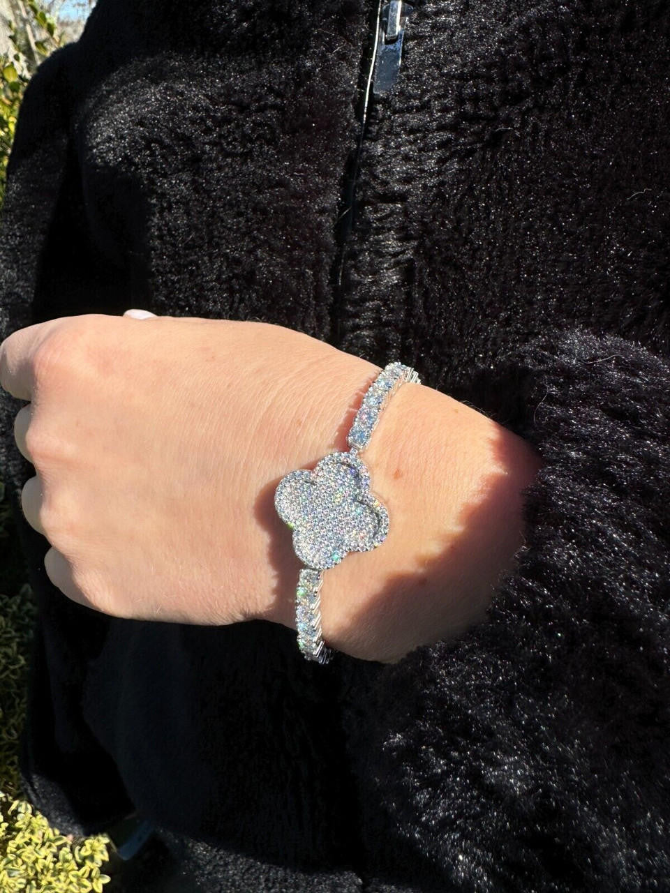 Large Clover Tennis Bracelet Iced Out CZ Stones - 925 Silver - 4mm - 6"-8.5"