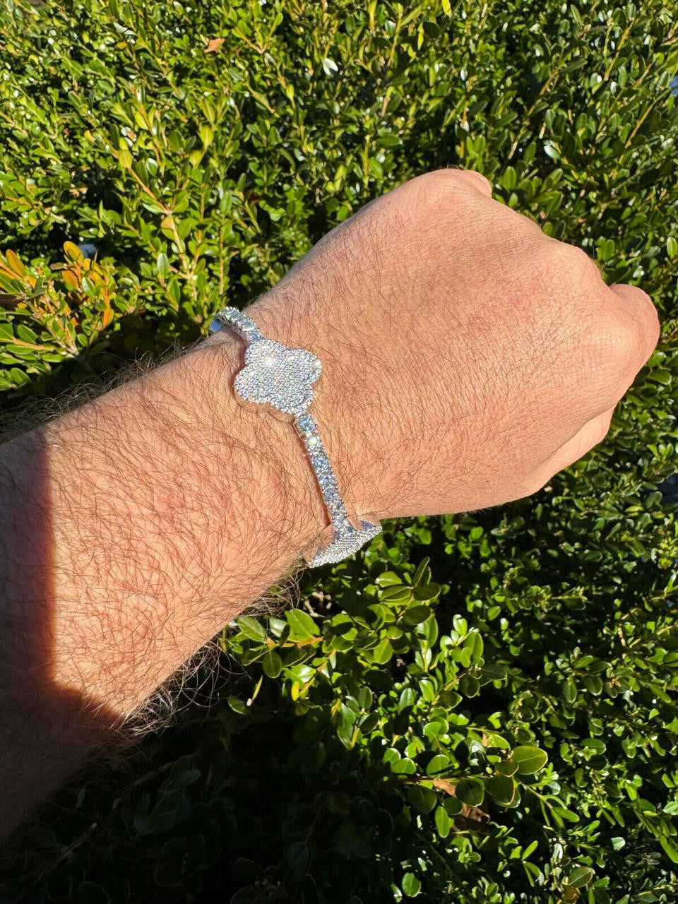 Large Clover Tennis Bracelet Iced Out CZ Stones - 925 Silver - 4mm - 6"-8.5"