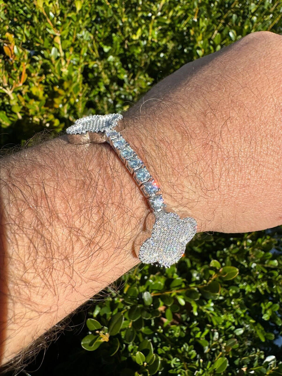 Large Clover Tennis Bracelet Iced Out CZ Stones - 925 Silver - 4mm - 6"-8.5"