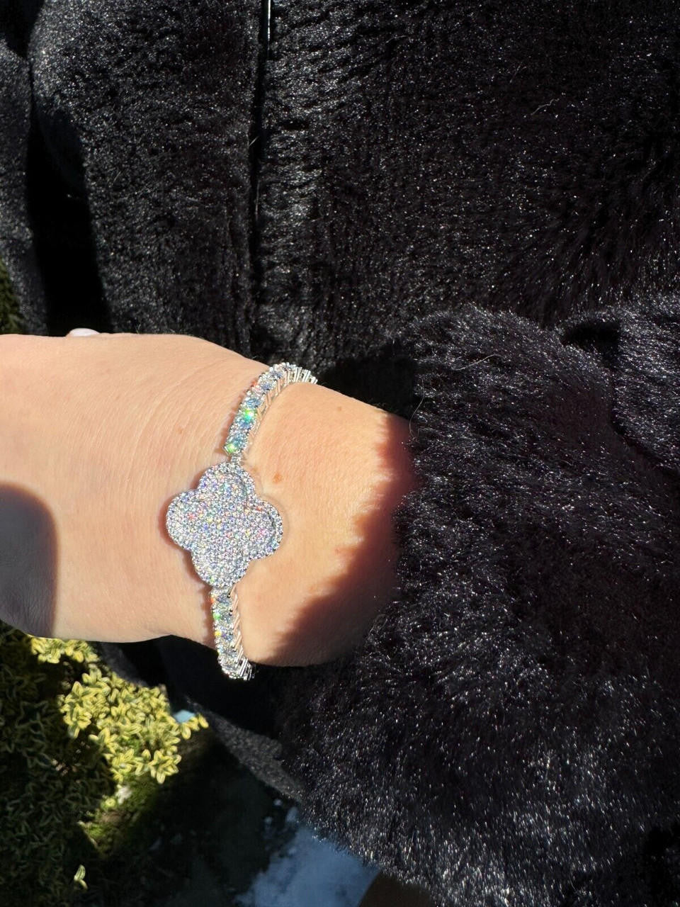 Large Clover Tennis Bracelet Iced Out CZ Stones - 925 Silver - 4mm - 6"-8.5"