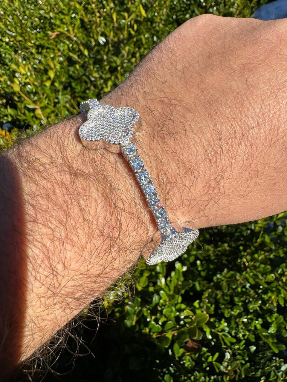 Large Clover Tennis Bracelet Iced Out CZ Stones - 925 Silver - 4mm - 6"-8.5"