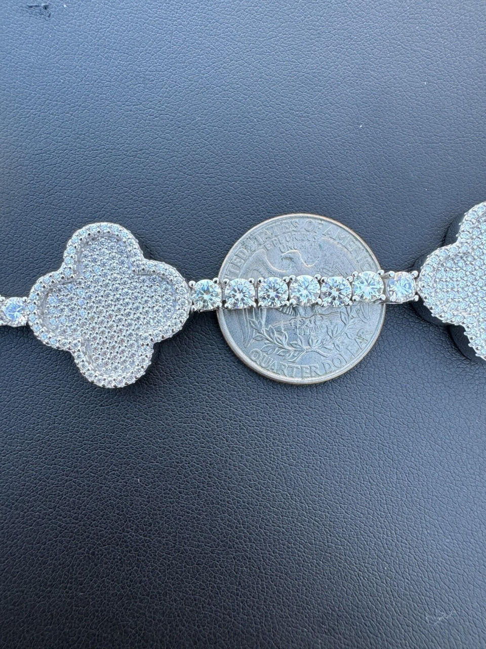 Large Clover Tennis Bracelet Iced Out CZ Stones - 925 Silver - 4mm - 6"-8.5"