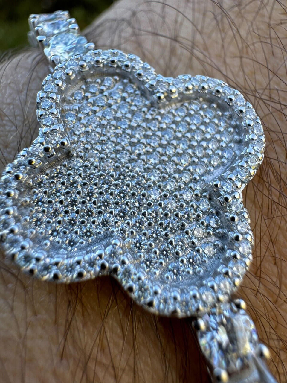Large Clover Tennis Bracelet Iced Out CZ Stones - 925 Silver - 4mm - 6"-8.5"