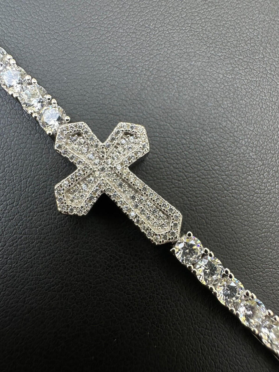 Cross Tennis Bracelet Iced Out CZ Stones - 925 Silver - 4mm - 6"-8.5"