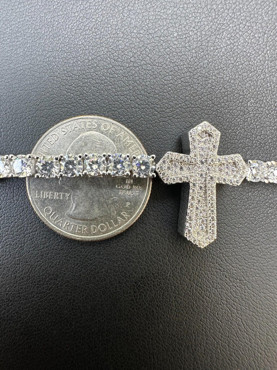 Cross Tennis Bracelet Iced Out CZ Stones - 925 Silver - 4mm - 6"-8.5"