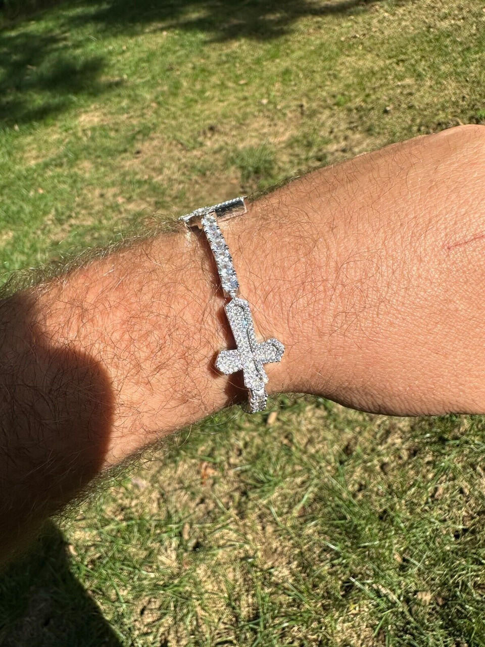 Cross Tennis Bracelet Iced Out CZ Stones - 925 Silver - 4mm - 6"-8.5"