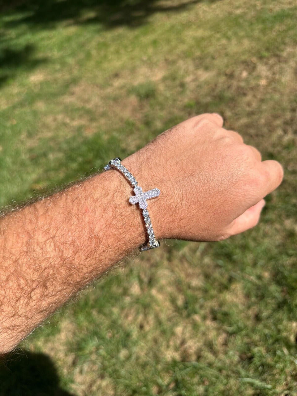 Cross Tennis Bracelet Iced Out CZ Stones - 925 Silver - 4mm - 6"-8.5"