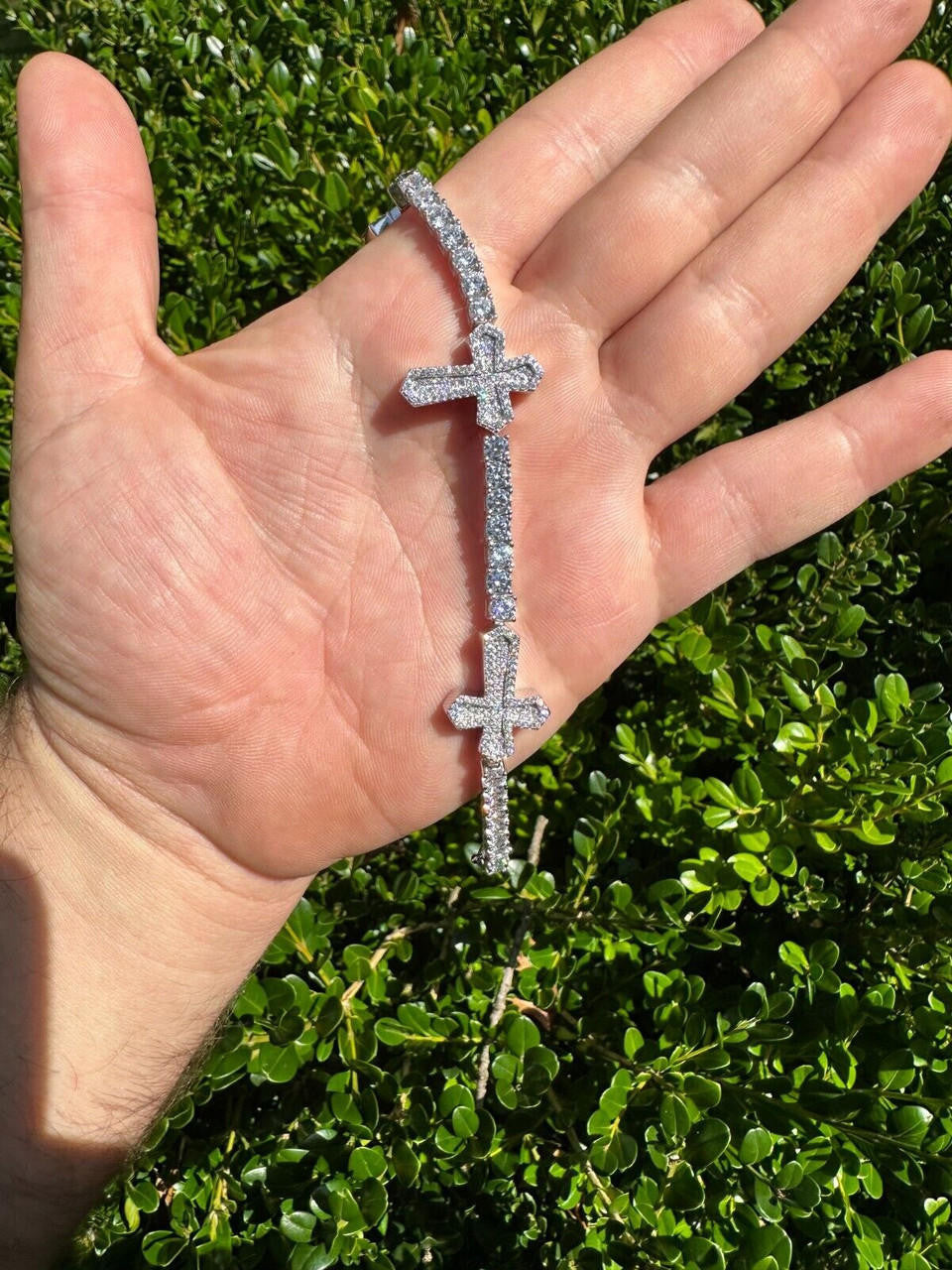 Cross Tennis Bracelet Iced Out CZ Stones - 925 Silver - 4mm - 6"-8.5"