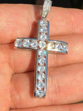 Real Solid 925 Silver Icy Channel Set Tennis Cross CZ W. Chain Men's ICED