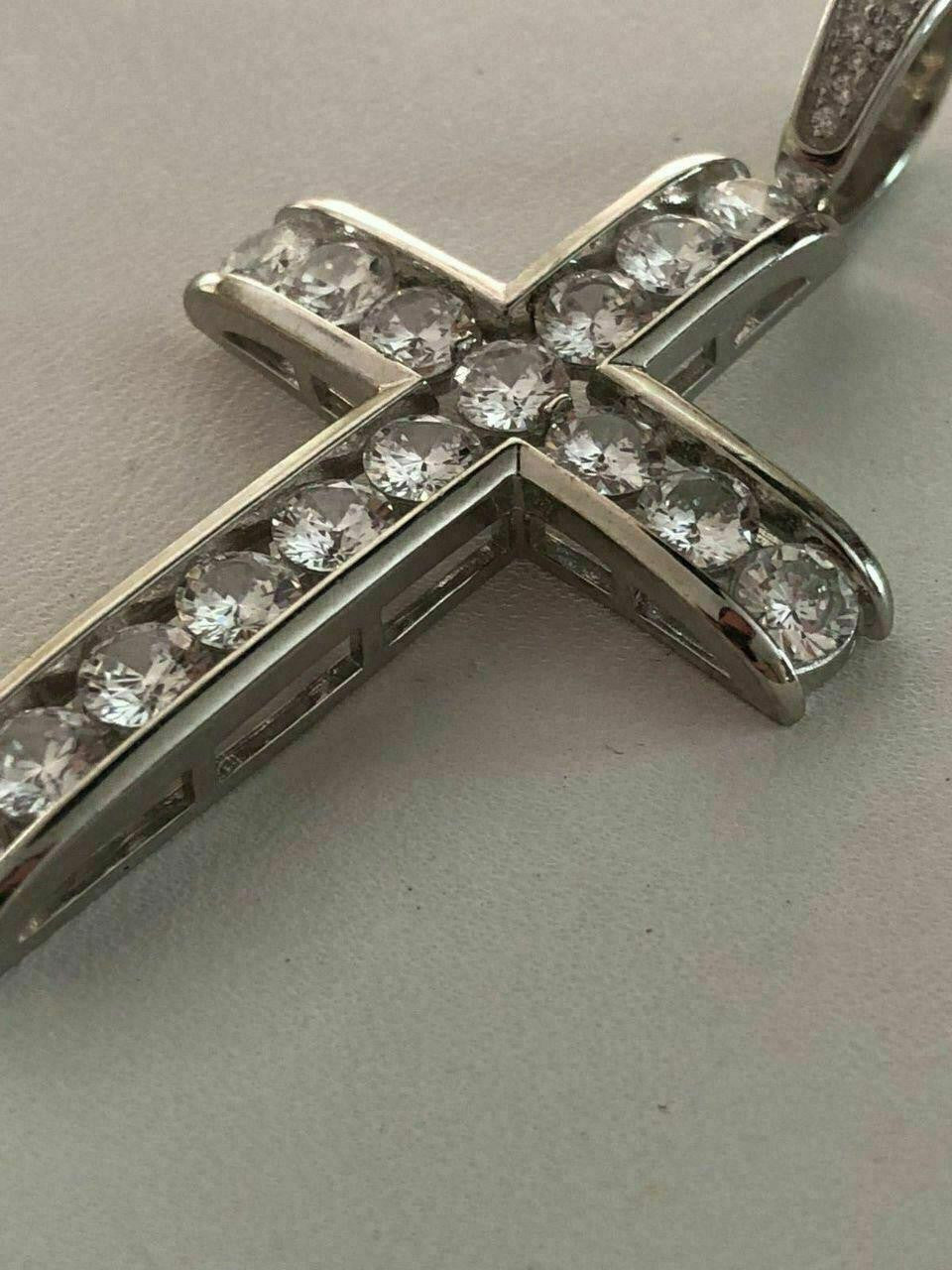 Real Solid 925 Silver Icy Channel Set Tennis Cross CZ W. Chain Men's ICED
