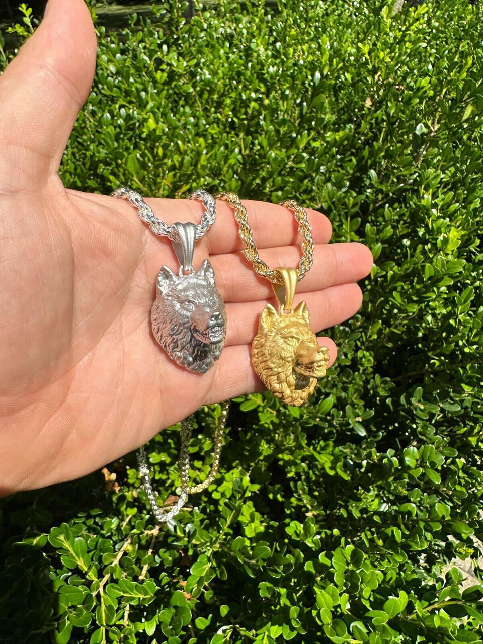 Wolf Head High Detailed Pendant - Sandblasted Matte Finish 14k Gold Vermeil Or 925 Silver - Medium 2"