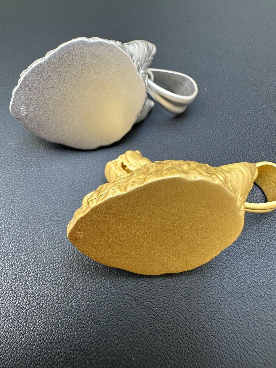 Wolf Head High Detailed Pendant - Sandblasted Matte Finish 14k Gold Vermeil Or 925 Silver - Medium 2"
