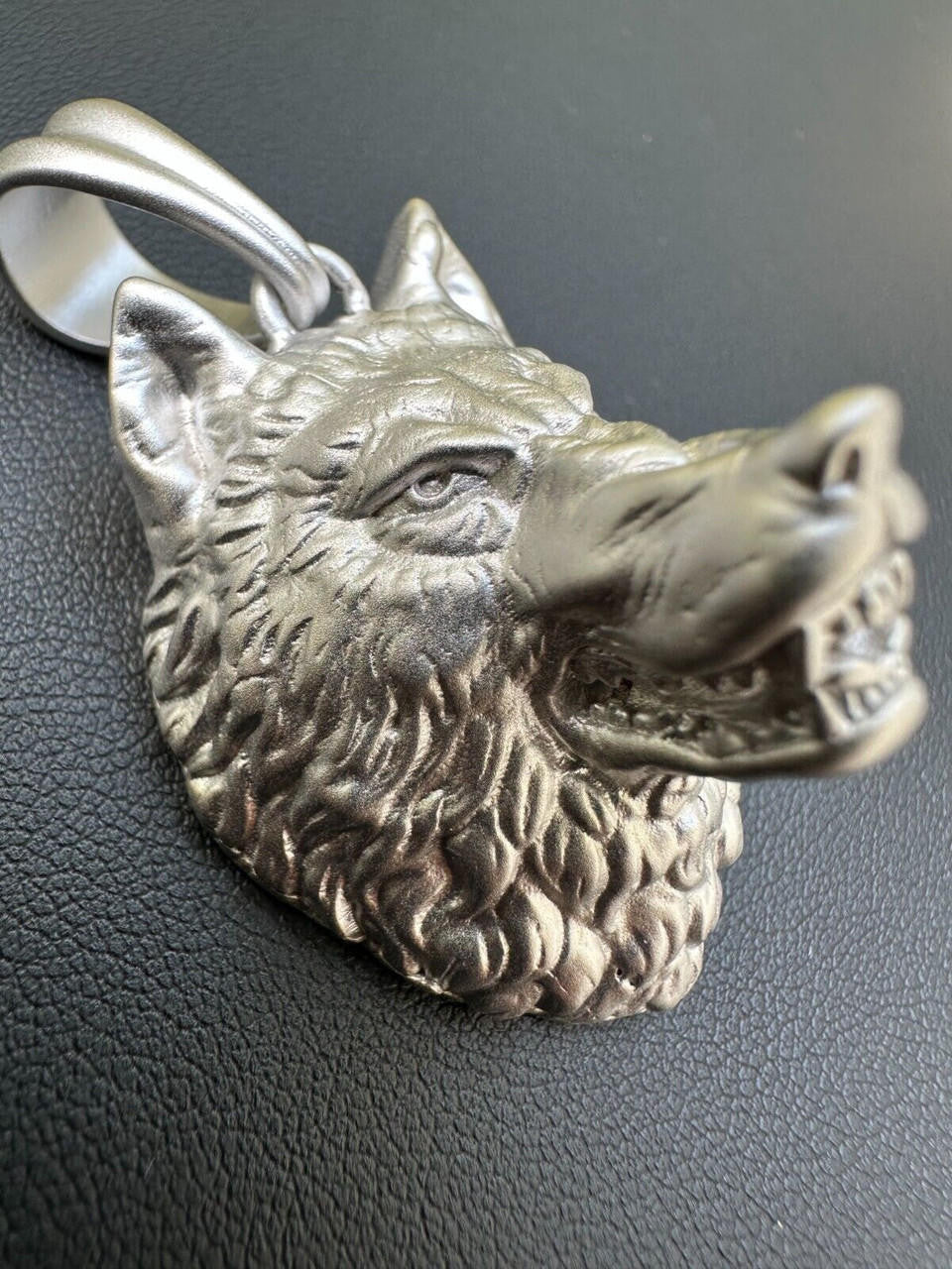 Wolf Head High Detailed Pendant - Sandblasted Matte Finish 14k Gold Vermeil Or 925 Silver - Medium 2"