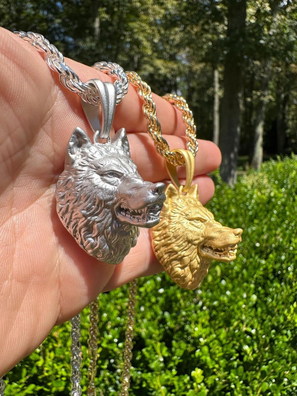 Wolf Head High Detailed Pendant - Sandblasted Matte Finish 14k Gold Vermeil Or 925 Silver - Medium 2"