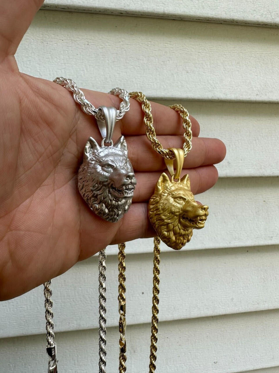 Wolf Head High Detailed Pendant - Sandblasted Matte Finish 14k Gold Vermeil Or 925 Silver - Medium 2"
