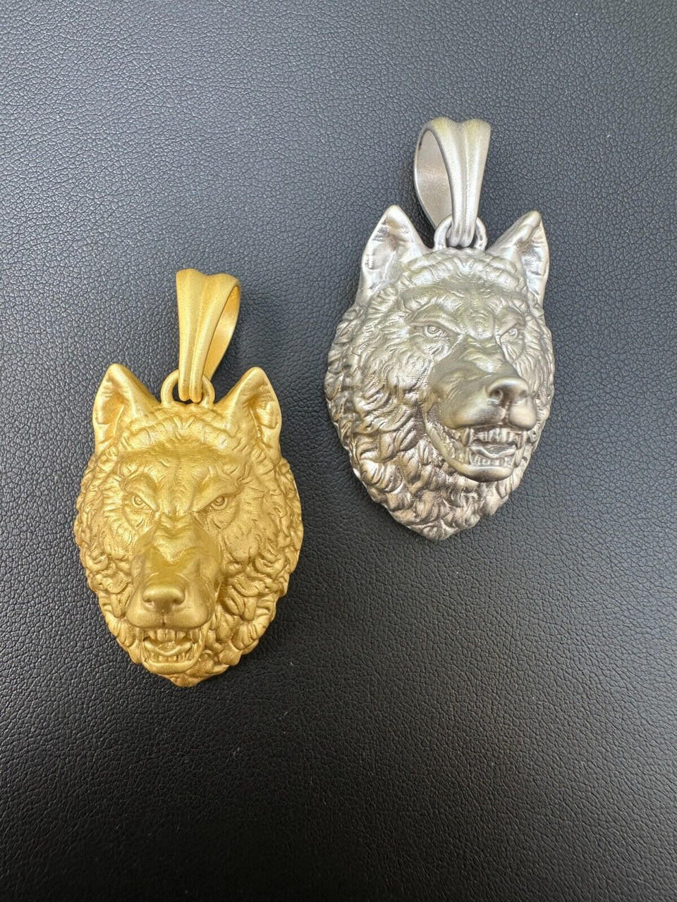 Wolf Head High Detailed Pendant - Sandblasted Matte Finish 14k Gold Vermeil Or 925 Silver - Medium 2"