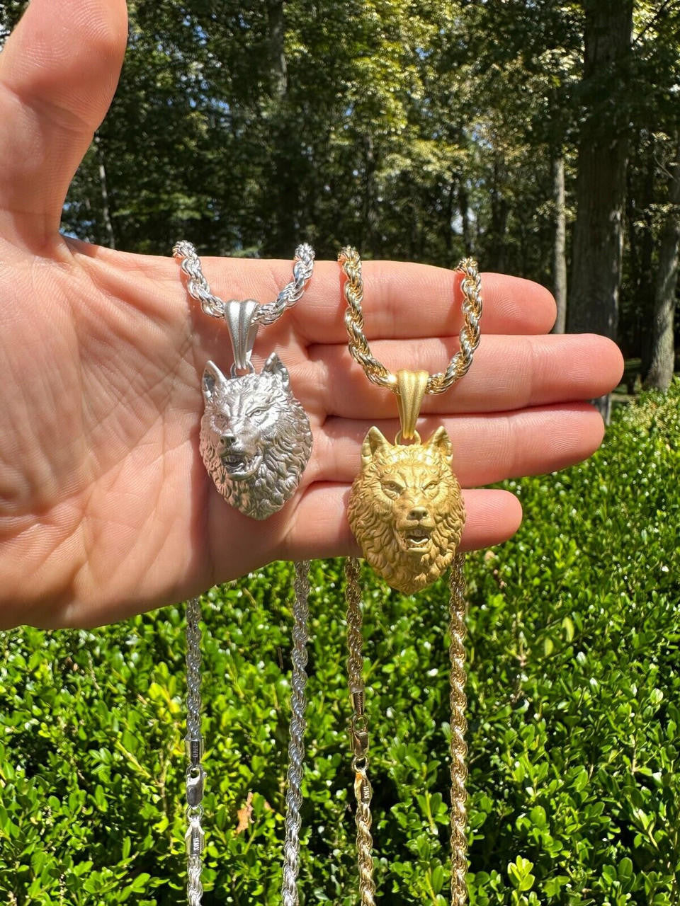 Wolf Head High Detailed Pendant - Sandblasted Matte Finish 14k Gold Vermeil Or 925 Silver - Medium 2"