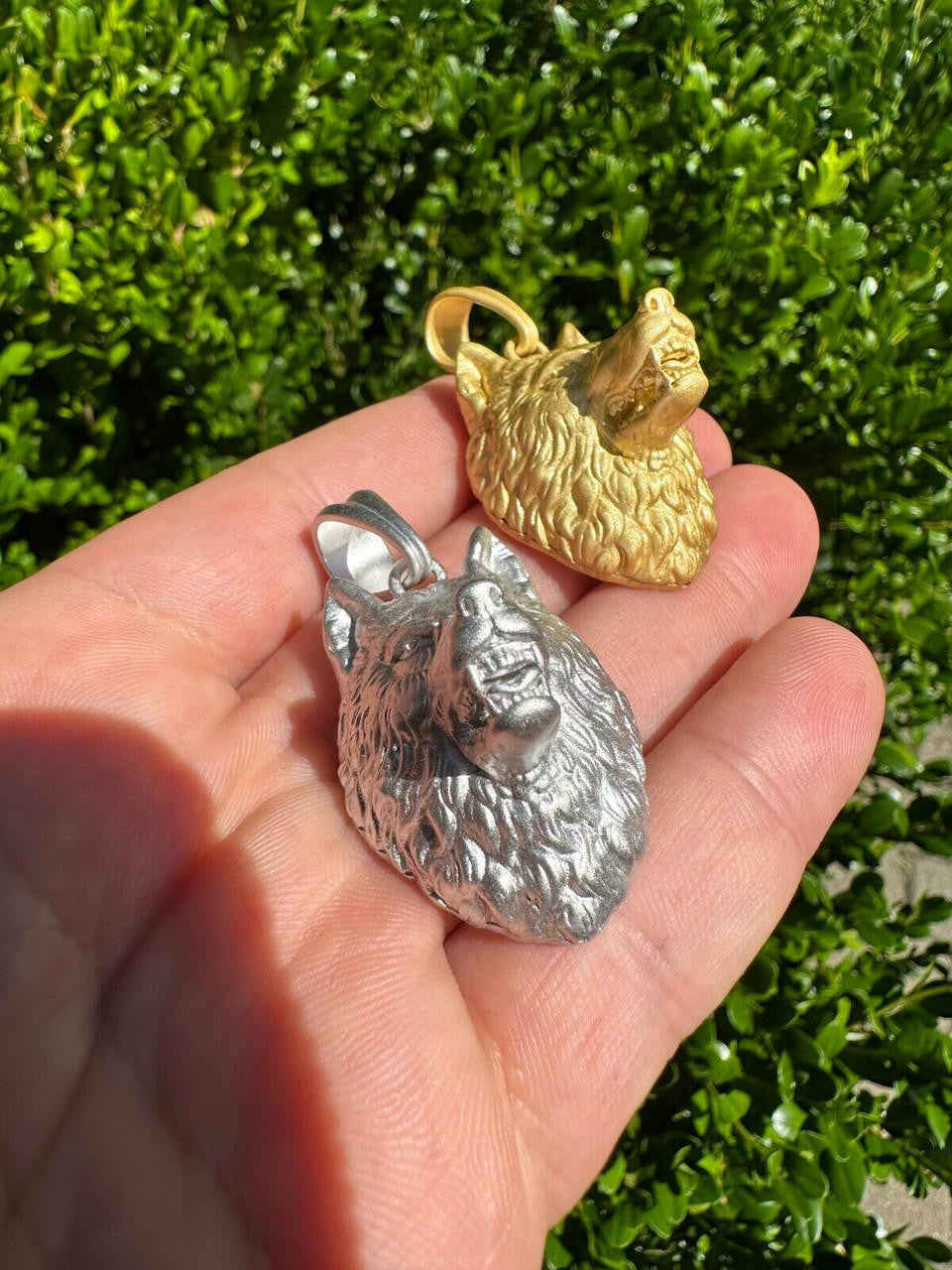 Wolf Head High Detailed Pendant - Sandblasted Matte Finish 14k Gold Vermeil Or 925 Silver - Medium 2"