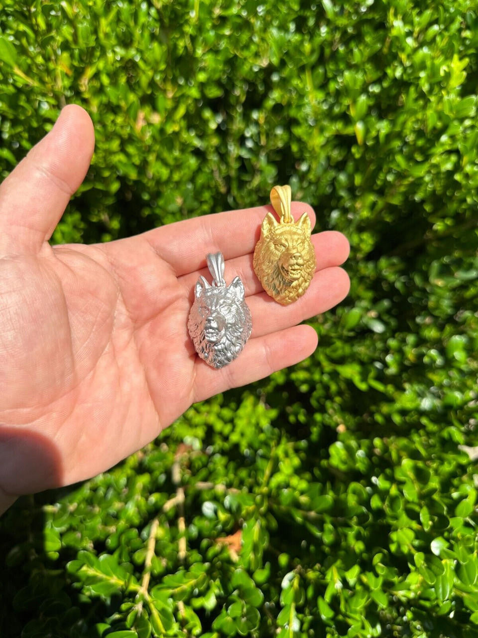 Wolf Head High Detailed Pendant - Sandblasted Matte Finish 14k Gold Vermeil Or 925 Silver - Medium 2"