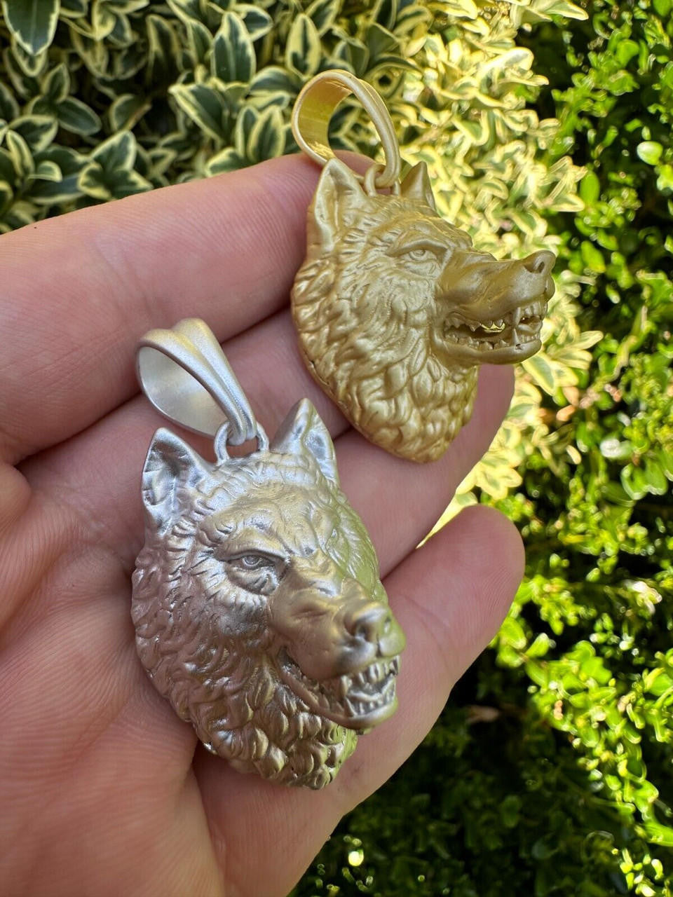Wolf Head High Detailed Pendant - Sandblasted Matte Finish 14k Gold Vermeil Or 925 Silver - Medium 2"