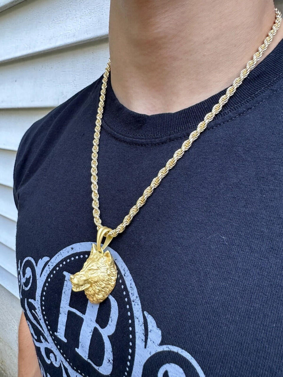 Wolf Head High Detailed Pendant - Sandblasted Matte Finish 14k Gold Vermeil Or 925 Silver - Medium 2"