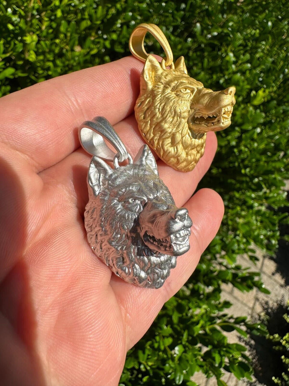 Wolf Head High Detailed Pendant - Sandblasted Matte Finish 14k Gold Vermeil Or 925 Silver - Medium 2"