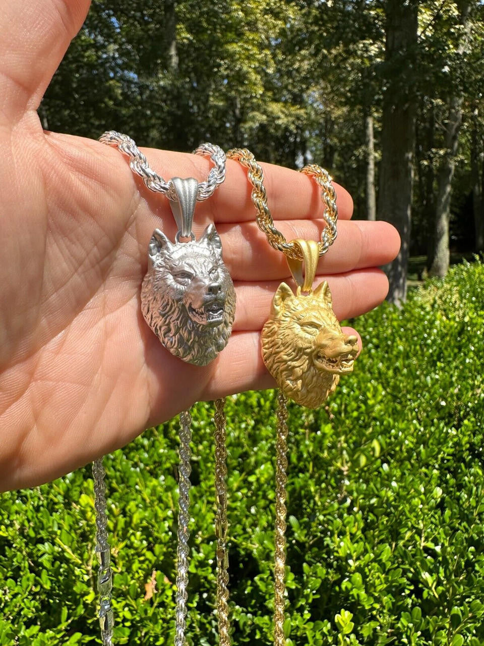 Wolf Head High Detailed Pendant - Sandblasted Matte Finish 14k Gold Vermeil Or 925 Silver - Medium 2"