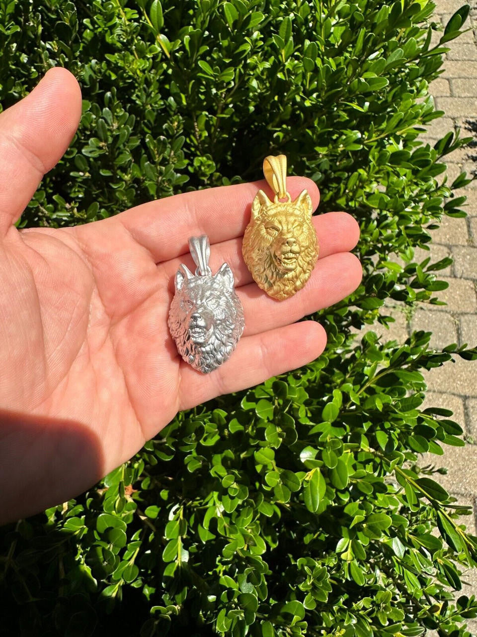 Wolf Head High Detailed Pendant - Sandblasted Matte Finish 14k Gold Vermeil Or 925 Silver - Medium 2"