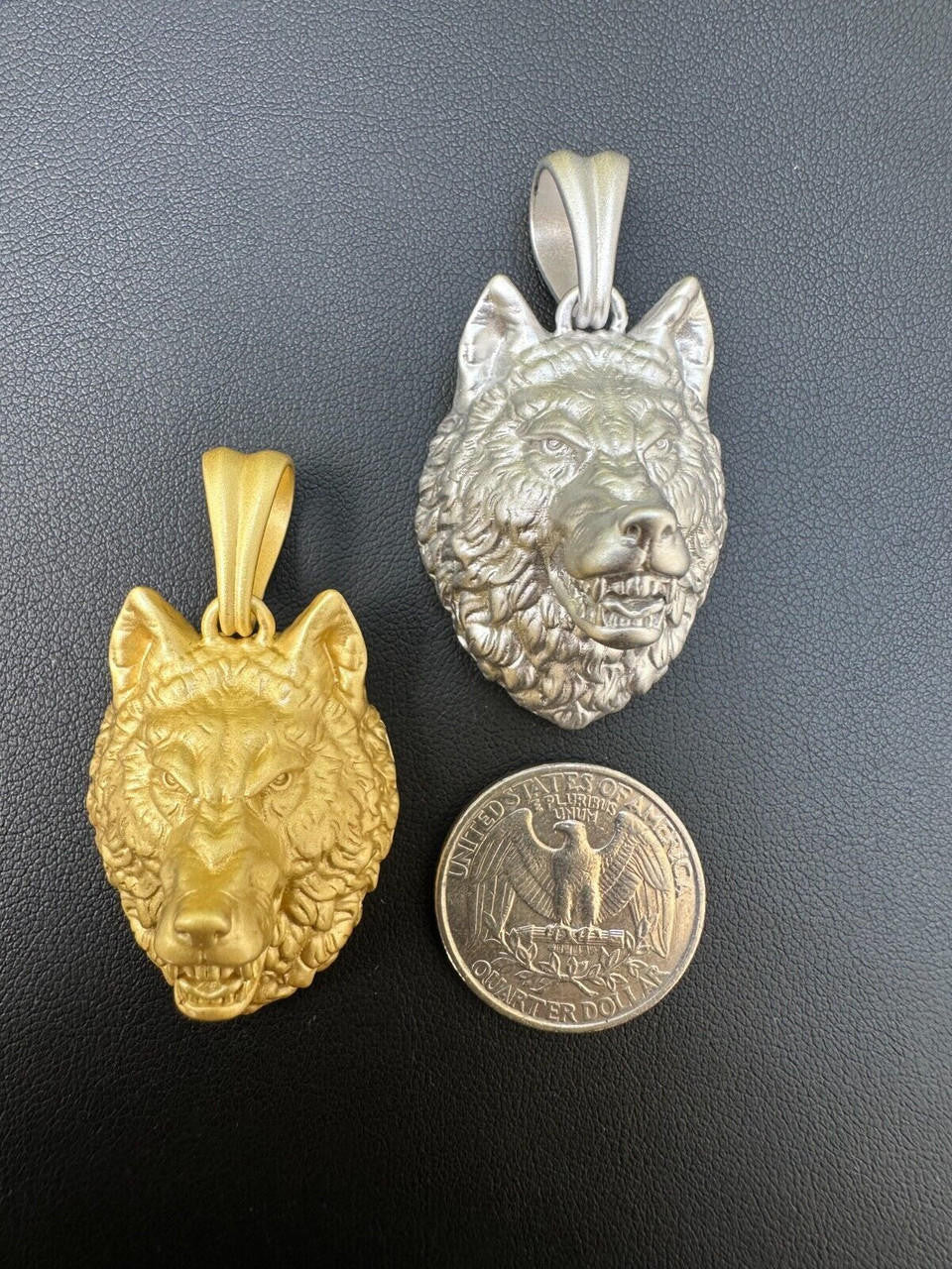 Wolf Head High Detailed Pendant - Sandblasted Matte Finish 14k Gold Vermeil Or 925 Silver - Medium 2"