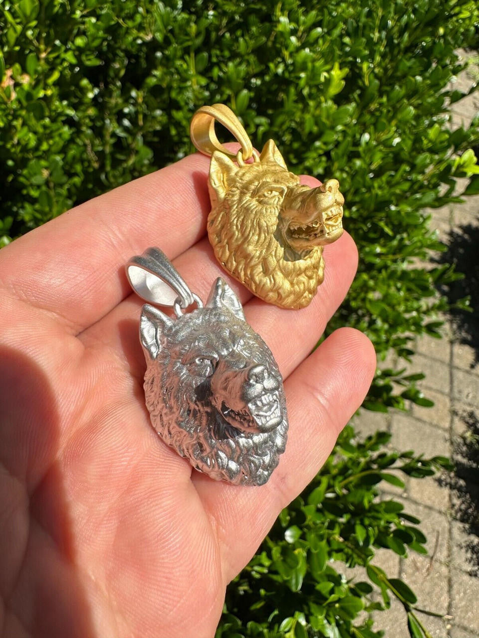 Wolf Head High Detailed Pendant - Sandblasted Matte Finish 14k Gold Vermeil Or 925 Silver - Medium 2"