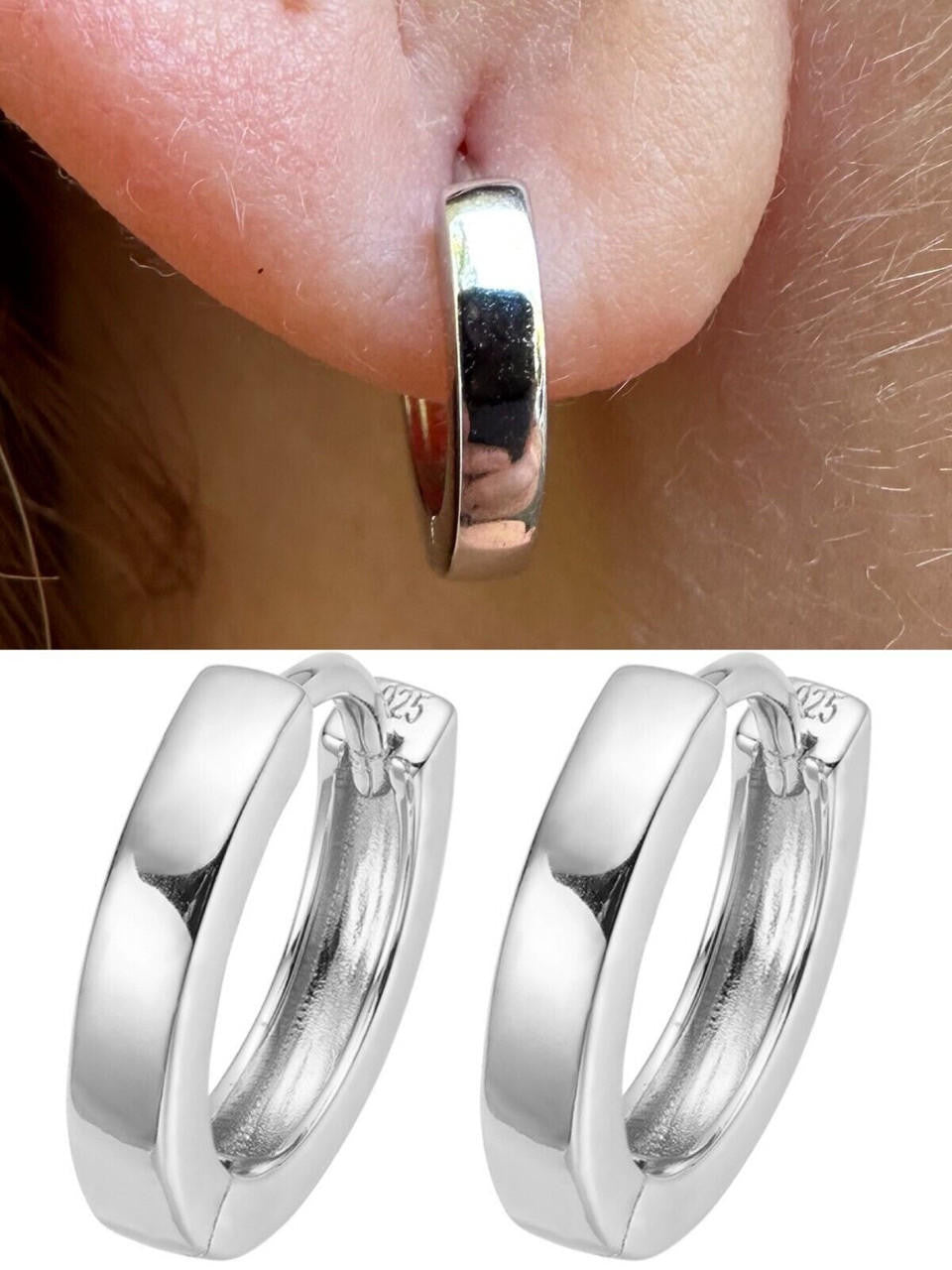 Plain Small Huggie Hoop Earrings - 925 Silver - 12.5mm